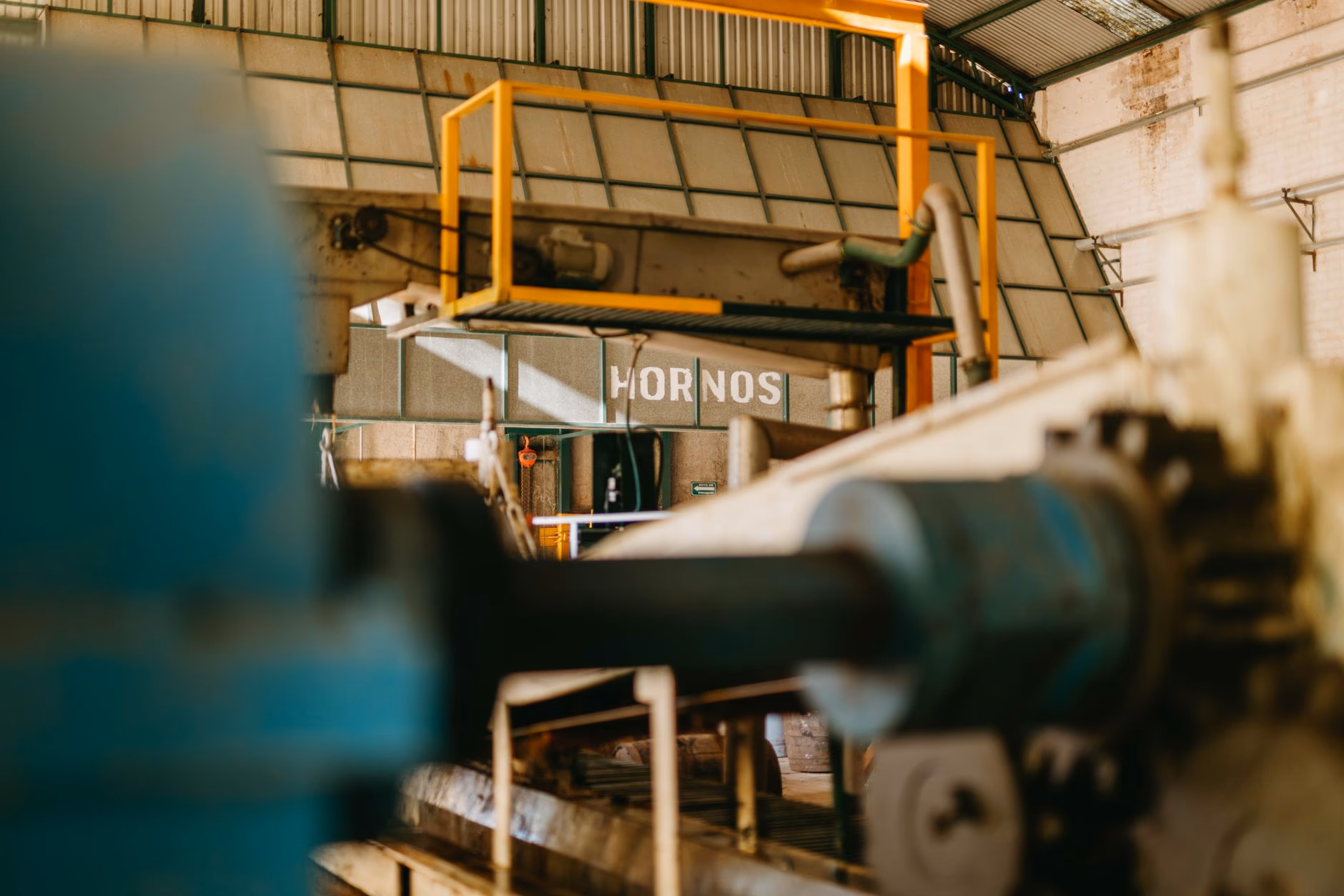 Large-diameter industrial rollers on a factory production line