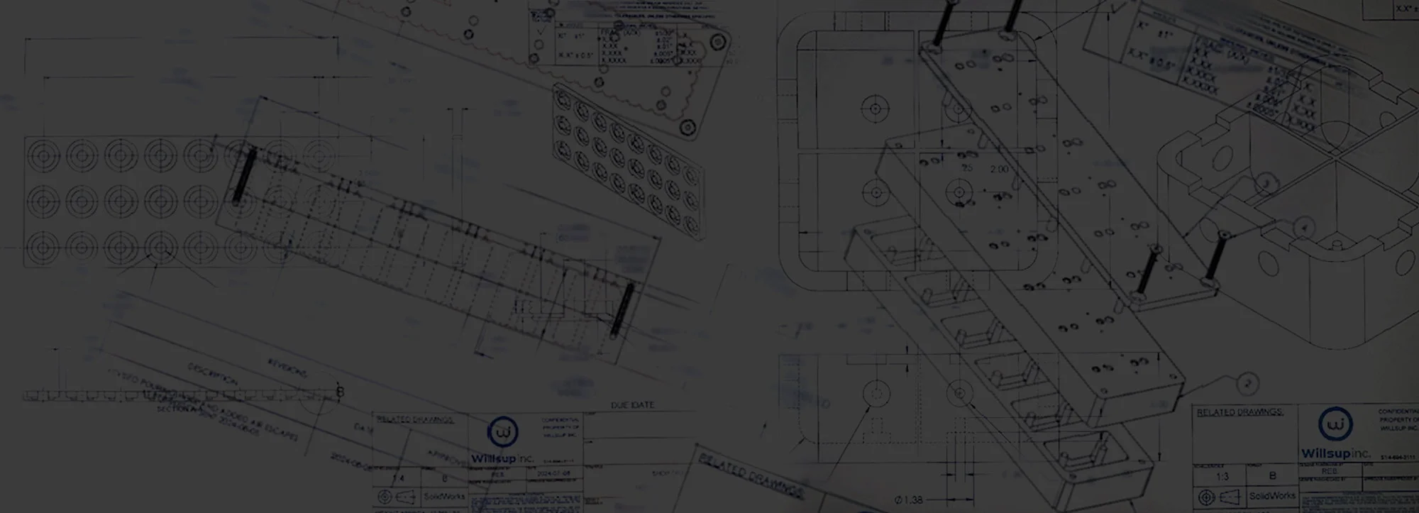 Engineering blueprints and mechanical drawings for custom polyurethane parts